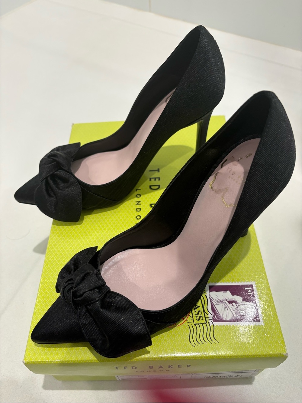 Ted Baker Hyana Moire Black Satin Bow Pumps
